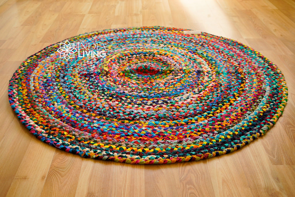 Chindi Braided Round Rag Rug, Rainbow rug, Colourful Boho Mat, Custom made,