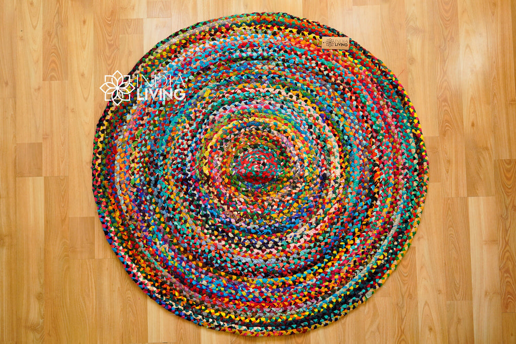 Chindi Braided Round Rag Rug, Rainbow rug, Colourful Boho Mat, Custom made,