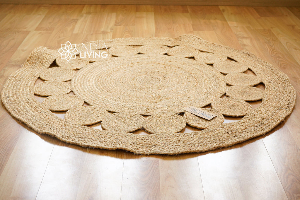 Handcrafted Round Jute Mat with Elegant Medallion Design - Sustainable Home Decor | Bohemian decor rug