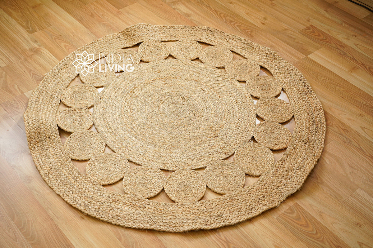 Close-up of jute rug medallion pattern