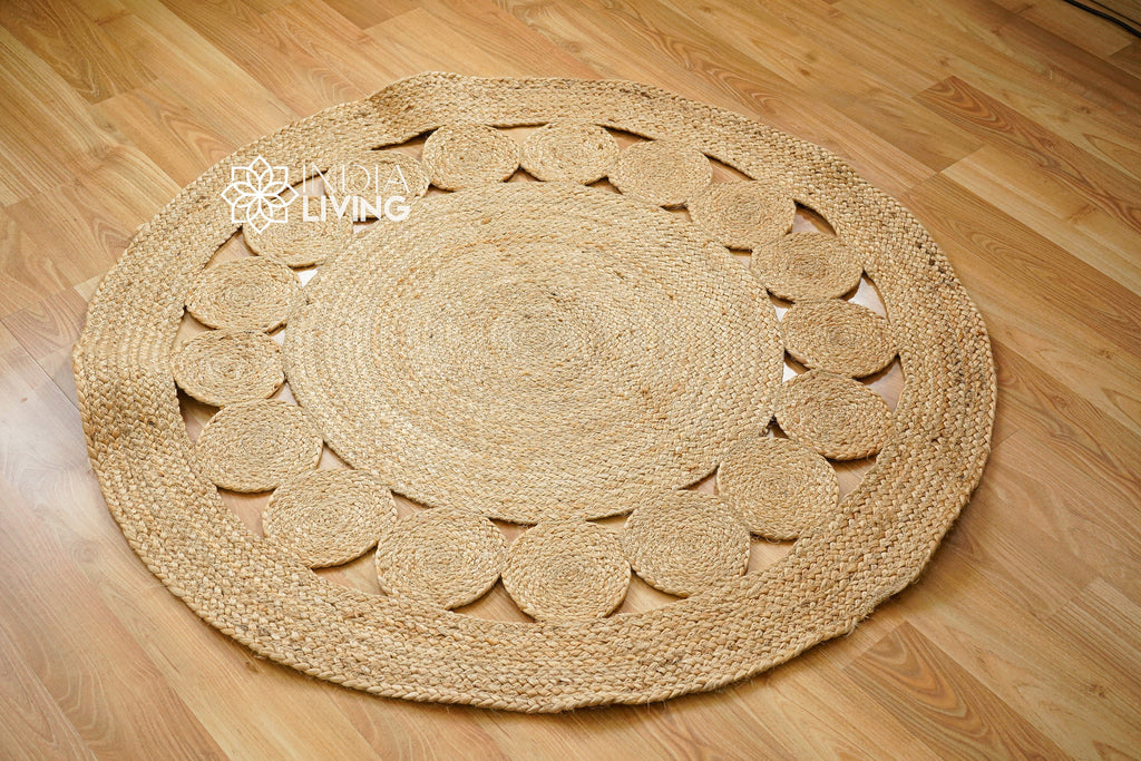 Handcrafted Round Jute Mat with Elegant Medallion Design - Sustainable Home Decor | Bohemian decor rug