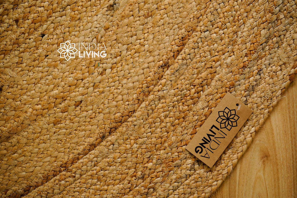 Close-up of round jute mat braided texture