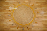 Yellow jute mat in living room setting