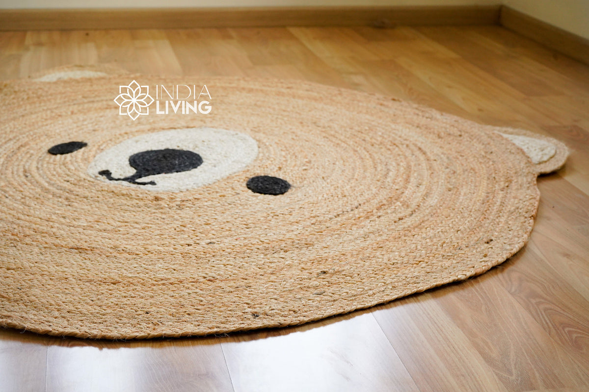 Round jute mat full flat lay top view