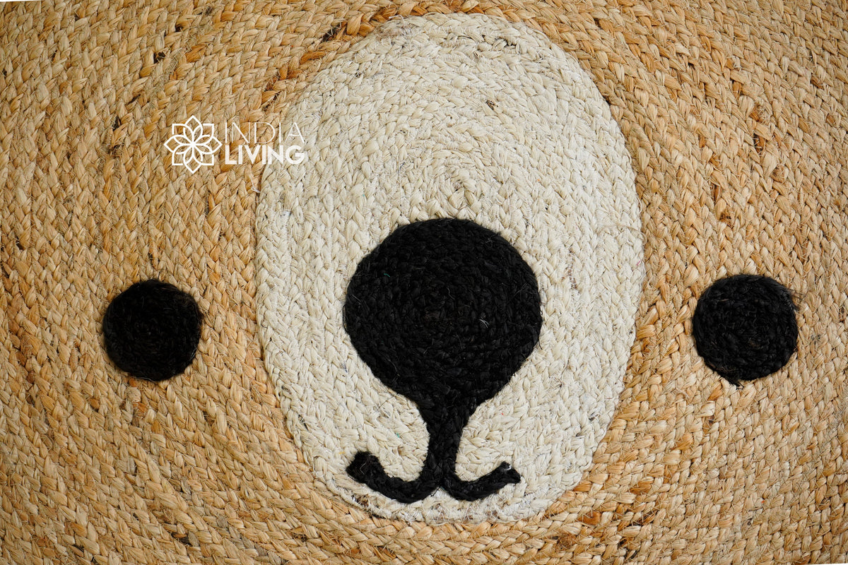 Teddy bear rug texture close-up showing natural jute fibers