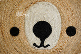 Teddy bear rug texture close-up showing natural jute fibers