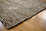 Close-up of jute and cotton strip weave texture