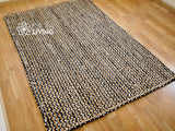 Striped jute rag rug in living room