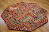 Close-up of braided fabric texture on rag rug