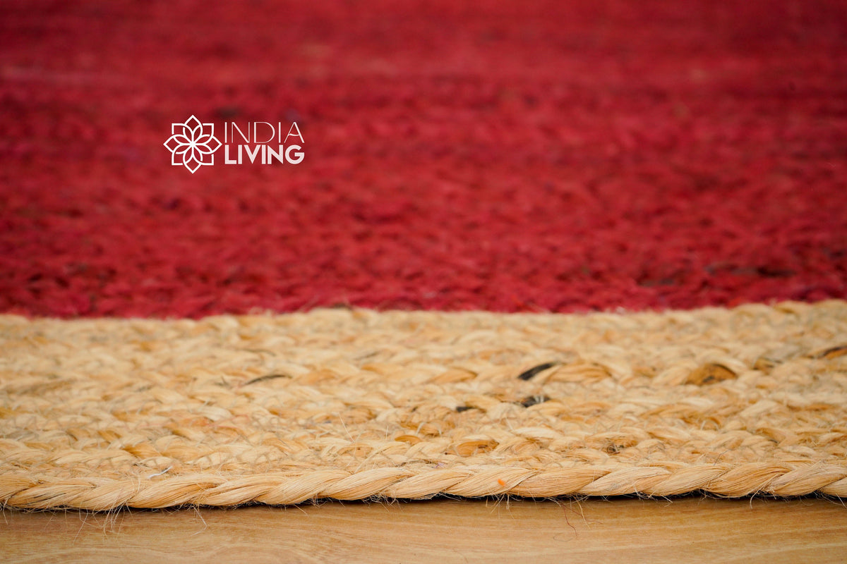 Red jute rug in a boho living room