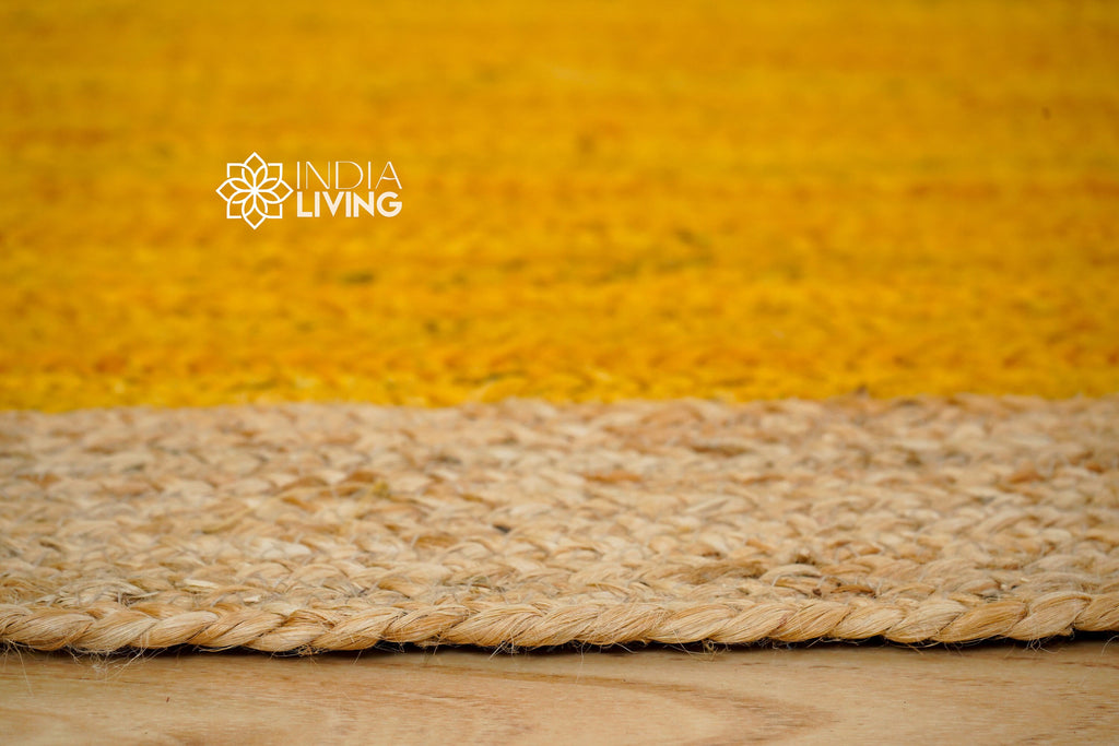 Natural Yellow jute Bordered area rug, Hand braided sustainable pet-friendly decor jute, Custom made in all sizes