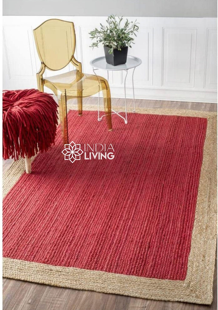 Natural Off-White jute Bordered area rug - Hand braided sustainable pet-friendly decor jute, Custom made in all sizes