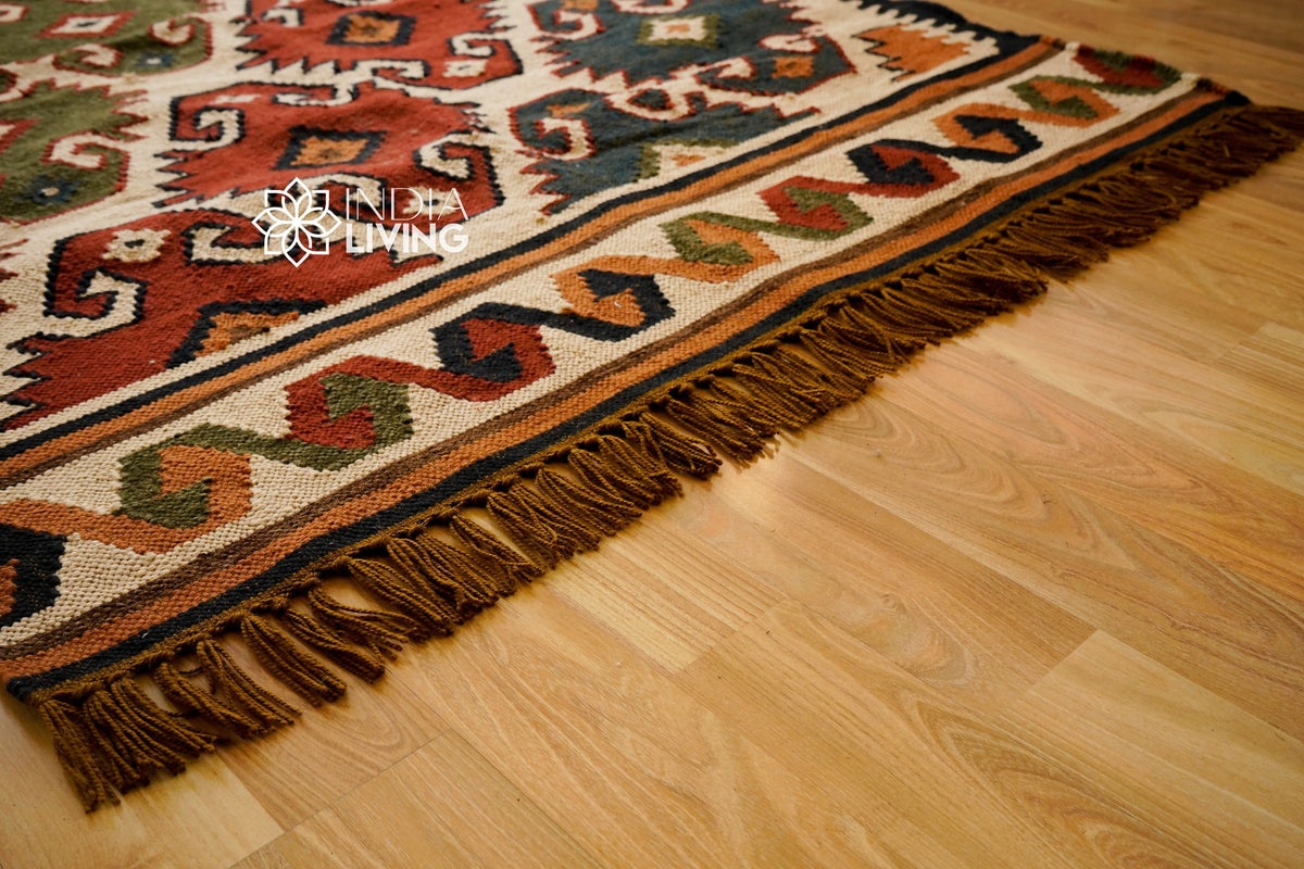 Southwestern Aztec kilim rug texture close-up