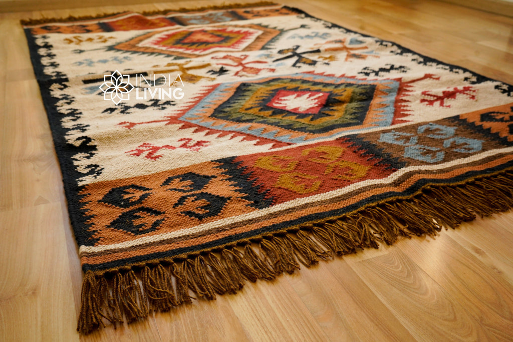 Beige Southwestern Navajo Kilim Rug Tribal Aztec inspired rug Vintage Native American Area rug, Custom made in any size