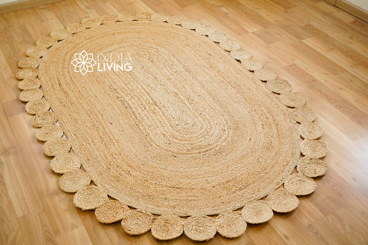 Close-up of hand braided jute weave texture