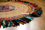 Jute rag round rug flat lay