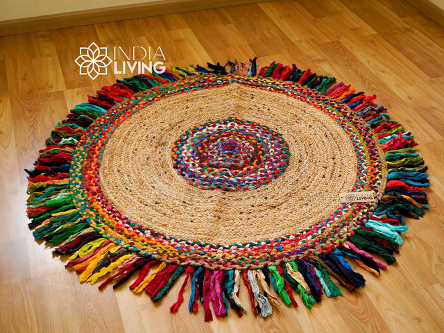 Jute rag round rug flat lay