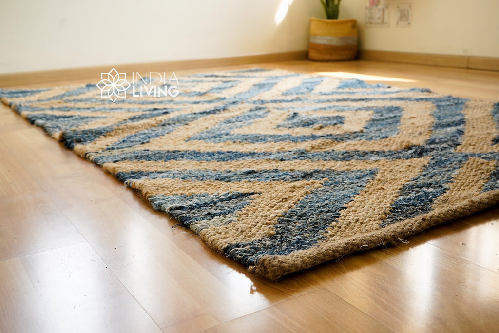 Denim Jute Hemp Rug, Handwoven Natural Hemp rug, Eco friendly Rug, Coastal Rug, Custom made 3x5 5x8 8x10 10x14