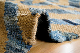 Close-up of denim and jute weave texture