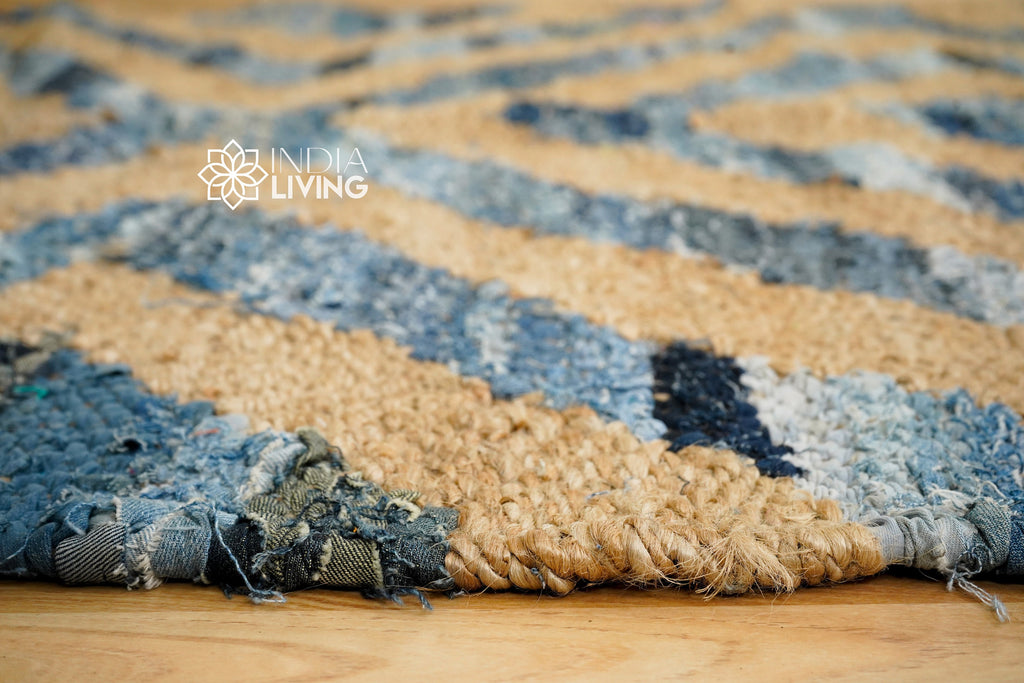 Denim Jute Hemp Rug, Handwoven Natural Hemp rug, Eco friendly Rug, Coastal Rug, Custom made 3x5 5x8 8x10 10x14