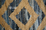 Denim jute hemp rug flat lay