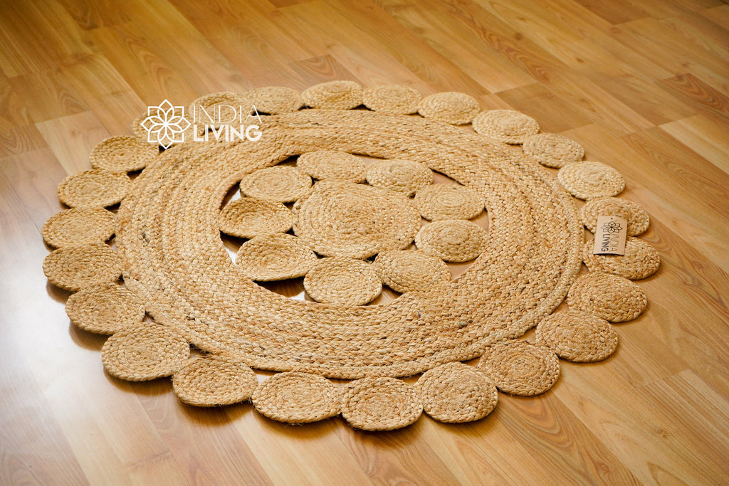 Handcrafted Round Jute Mat with Elegant Medallion Design - Sustainable Home Decor