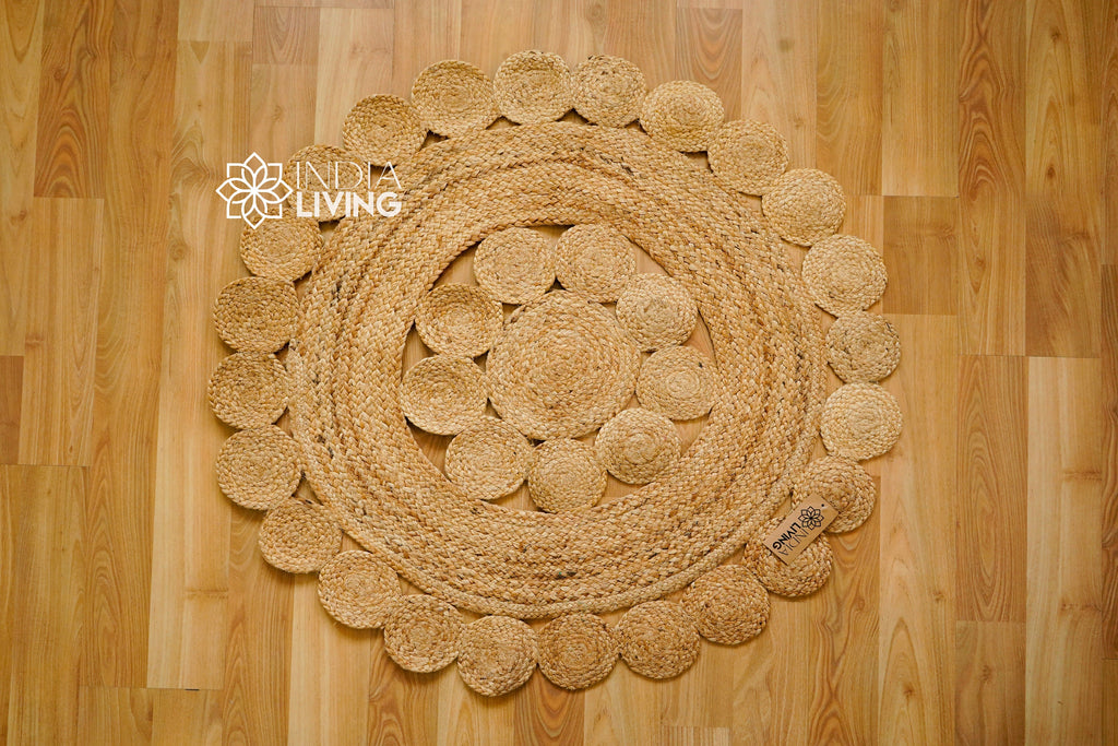 Handcrafted Round Jute Mat with Elegant Medallion Design - Sustainable Home Decor