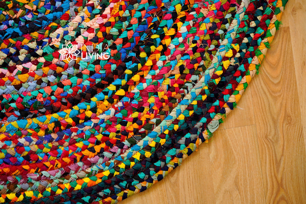 Chindi Braided Round Rag Rug, Rainbow rug, Colourful Boho Mat, Custom made,