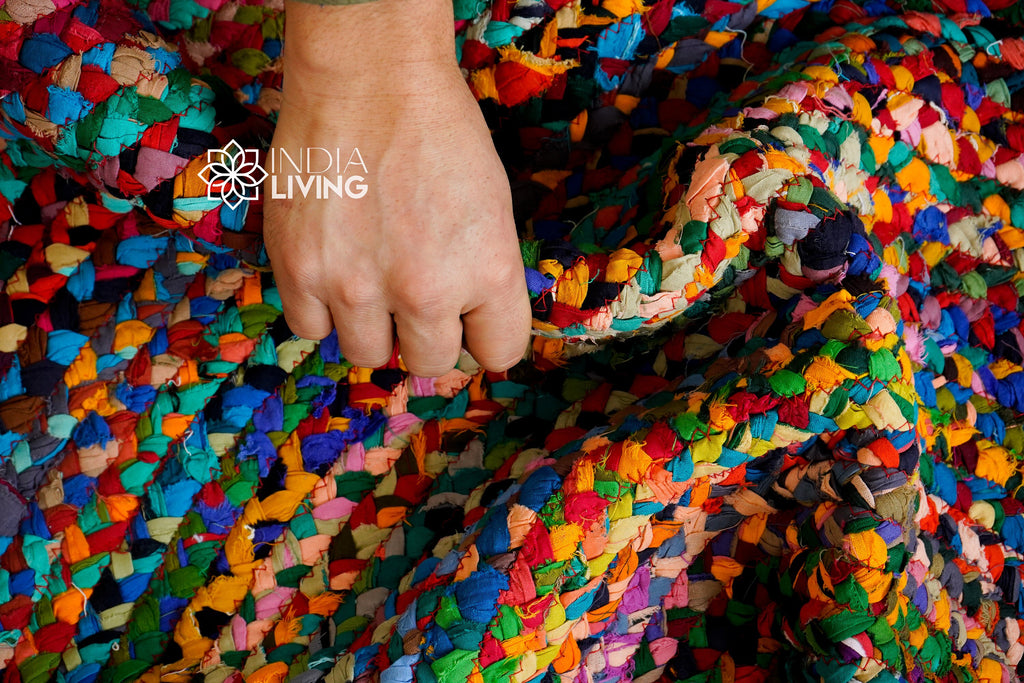 Chindi Braided Round Rag Rug, Rainbow rug, Colourful Boho Mat, Custom made,