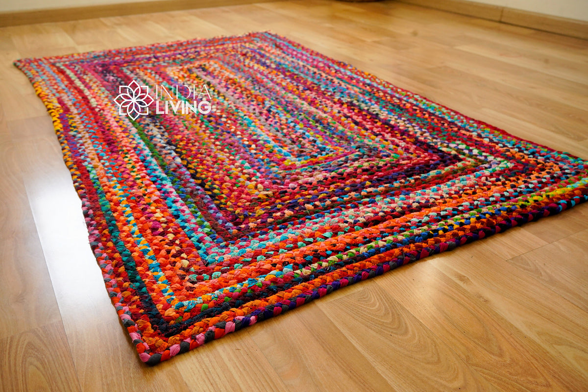 Multicolour rag rug corner detail