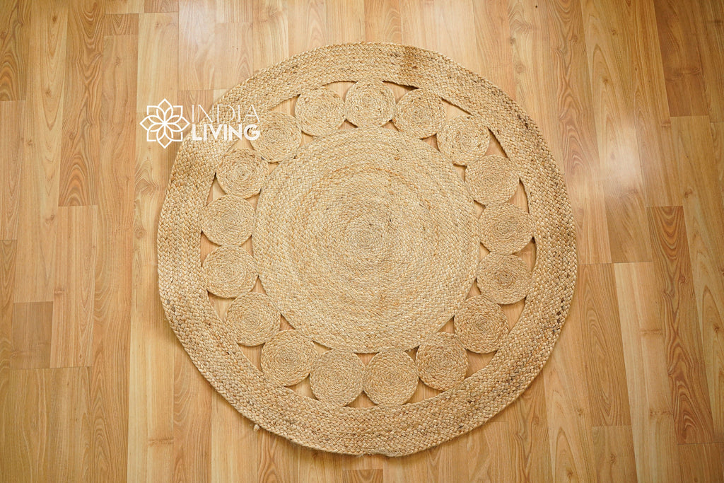 Handcrafted Round Jute Mat with Elegant Medallion Design - Sustainable Home Decor | Bohemian decor rug