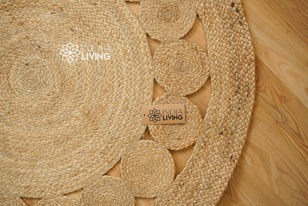 Handcrafted Round Jute Mat with Elegant Medallion Design - Sustainable Home Decor | Bohemian decor rug