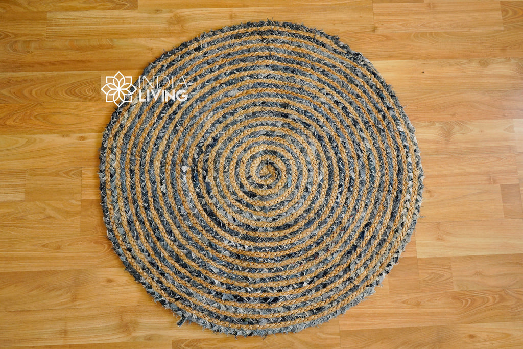 Denim Jute Braided Round Rug,Denim Chindi Rag Rug, Sustainable and Stylish Home Decor - Bohemian concept Rug