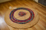 Jute chindi braided round rag rug full view
