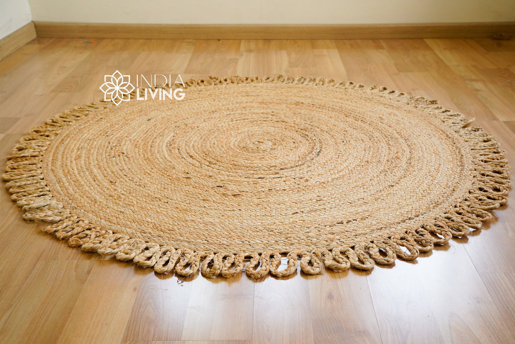 Natural Hula Loop Jute Mat - Sustainable Home Decor for Living Room, Bedroom or Entryway - Rustic Look and Feel