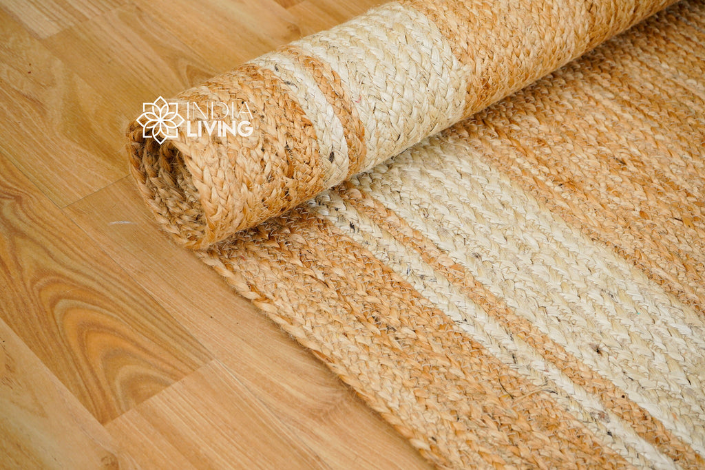 White Bordered Natural Jute Hemp Rug - Handcrafted Eco-Friendly - Rustic Area Rug - Sustainable - Biodegradable 3x5 4x6 5x8 6x9 8x10