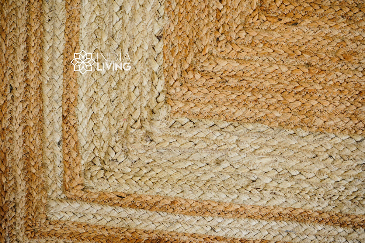 Jute hemp rug styled with rustic furniture