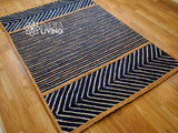 Blue jute rug pile close-up