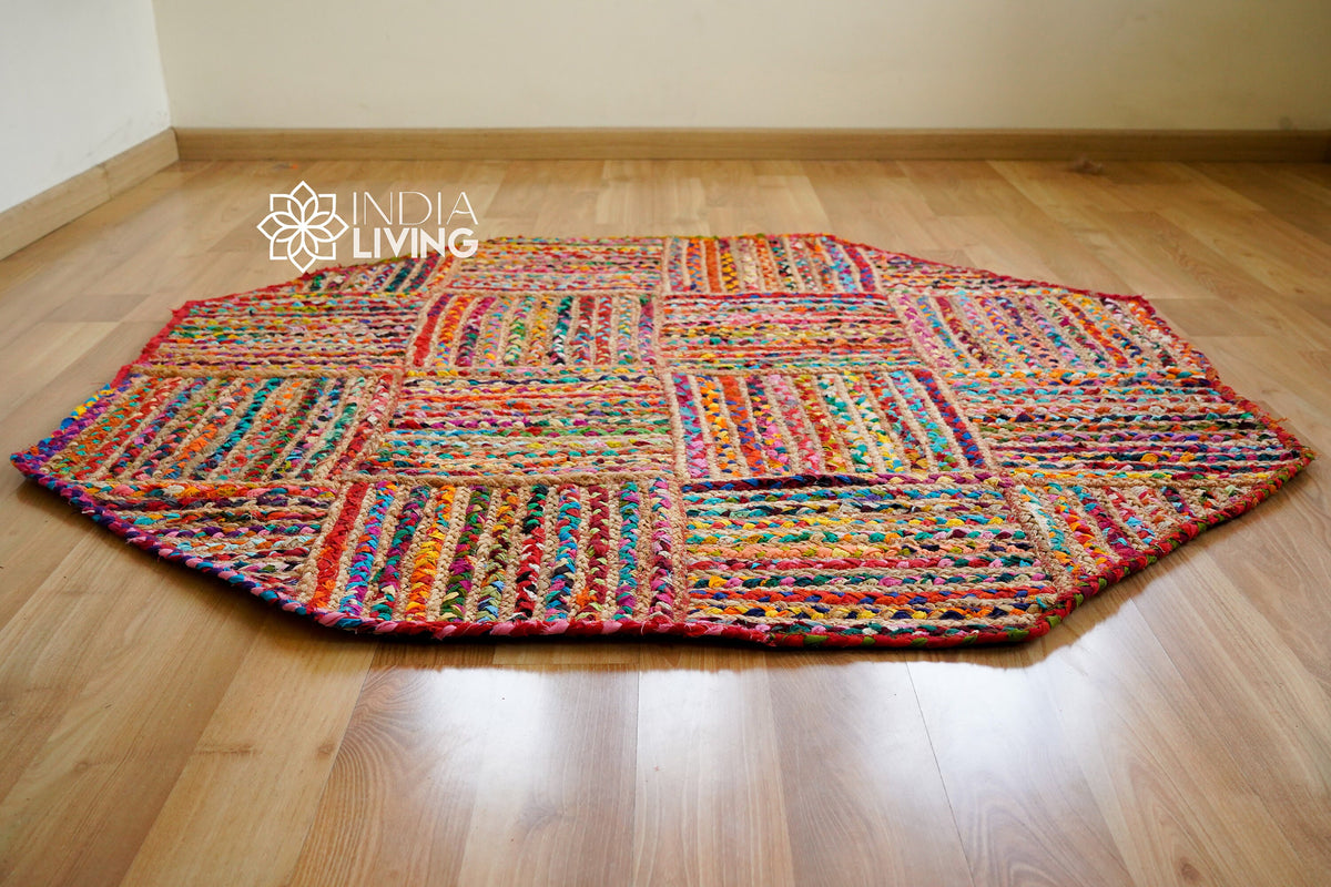 Multicolour rag rug styled on patio