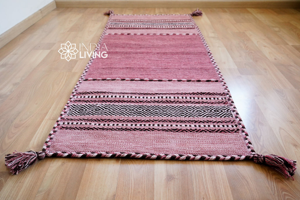 Pink Kilim Rug, Indian handmade Flat weave Bohemian Living Area rug, Ethnic, Moroccan Inspired Decor Carpet