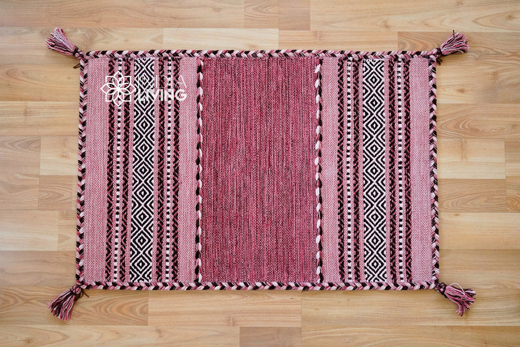 Pink Kilim Rug, Indian handmade Flat weave Bohemian Living Area rug, Ethnic, Moroccan Inspired Decor Carpet