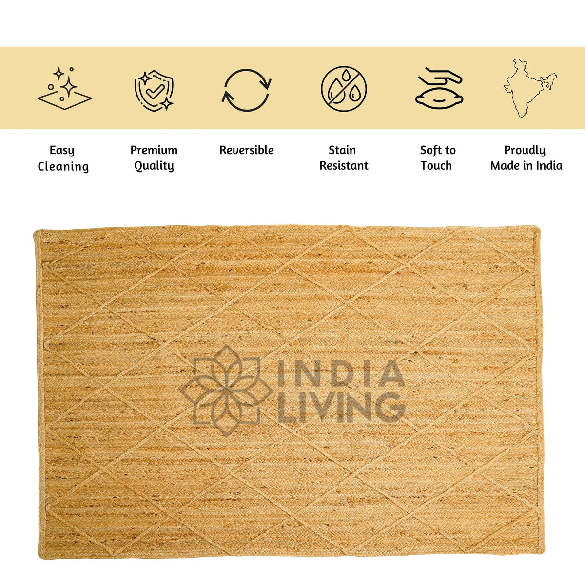 Wide shot of jute rug on floor