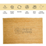 Wide shot of jute rug on floor