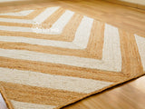 White jute braided rug flat view showing abstract two-tone weave