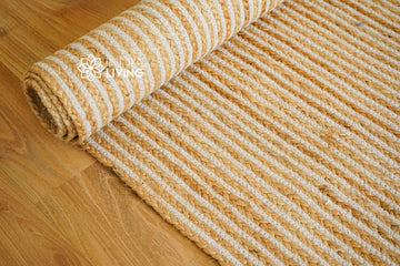 White Striped boho Jute area Rug, Hand braided Eco-Friendly Custom made jute Rug/runner, Sustainable Bohemian decor, Natural jute fibre rug