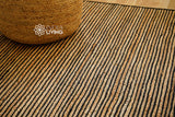 Black striped natural jute rug flat lay full view