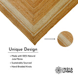 Jute hemp rug corner detail showing white border