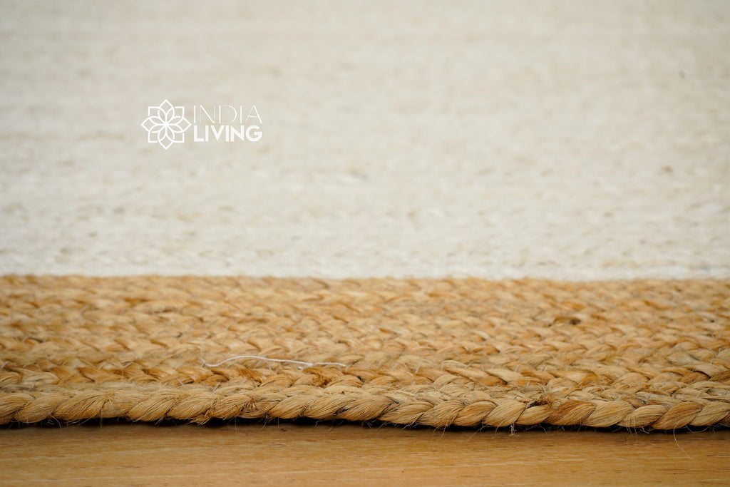 Natural Off-White jute Bordered area rug - Hand braided sustainable pet-friendly decor jute, Custom made in all sizes