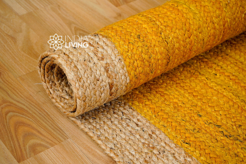 Natural Yellow jute Bordered area rug, Hand braided sustainable pet-friendly decor jute, Custom made in all sizes