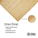 Natural jute rug corner view showing edge finishing